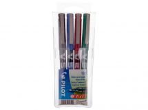 Hi-Tecpoint V5 - Vloeibare inkt roller - Verpakking van 4 - Zwart, Blauw, Rood, Groen - Fijne penpunt