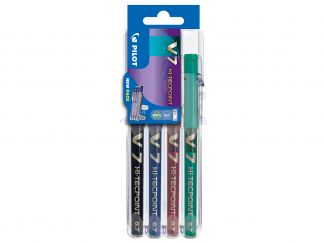 Set2Go van 4 - Hi-Tecpoint V7 - Vloeibare inkt roller - Zwart, Blauw, Rood, Groen - Medium penpunt
